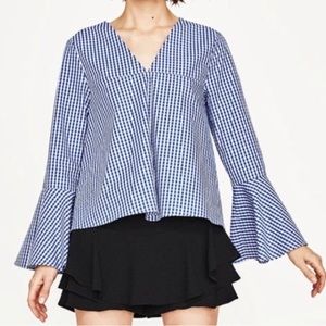 Zara Blue and white grid blouse